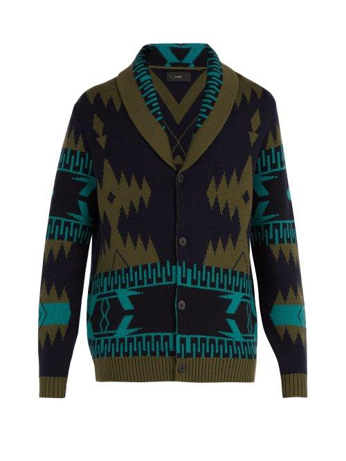 Matchesfashion.com Alanui - Icon Geometric Intarsia Cashmere Cardigan - Mens - Green Multi
