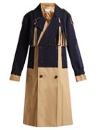 Matchesfashion.com Maison Margiela - Contrast Panel Fringed Trench Coat - Womens - Navy Multi