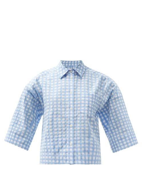 Matchesfashion.com Three Graces London - Nico Cotton-blend Gingham Shirt - Womens - Blue Multi