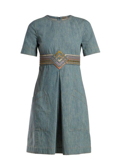 Matchesfashion.com Bottega Veneta - Contrast Panel Denim Dress - Womens - Light Blue