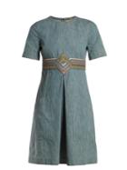 Matchesfashion.com Bottega Veneta - Contrast Panel Denim Dress - Womens - Light Blue