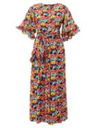 Matchesfashion.com Gl Hrgel - Floral Print Tiered Sleeve Poplin Dress - Womens - Multi