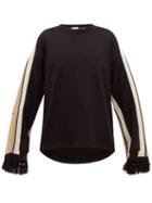 Matchesfashion.com Burberry - Logo Jacquard Fringe Cuff Cotton Sweater - Womens - Black Multi