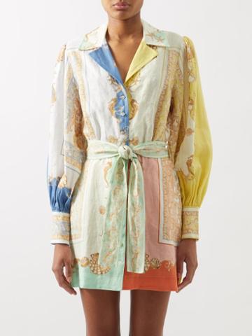 Ale Mais - Ursula Baroque-print Linen-voile Dress - Womens - Multi