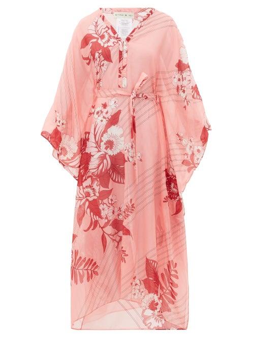 Matchesfashion.com Etro - Floral-print Tie-waist Cotton-blend Kaftan - Womens - Pink Print