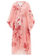 Matchesfashion.com Etro - Floral-print Tie-waist Cotton-blend Kaftan - Womens - Pink Print