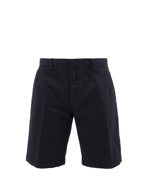 Ermenegildo Zegna - Pleated Cotton-blend Twill Shorts - Mens - Navy