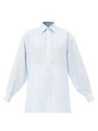 Charvet - Side-slit Linen Shirt - Womens - Light Blue