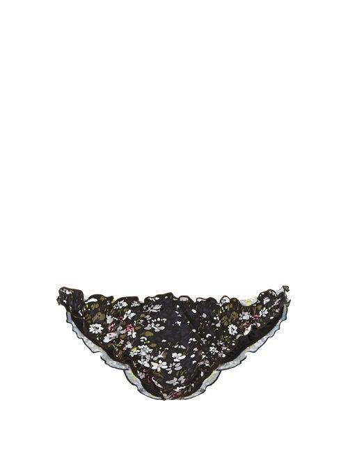 Matchesfashion.com Ganni - Ruffled Floral Print Bikini Briefs - Womens - Black