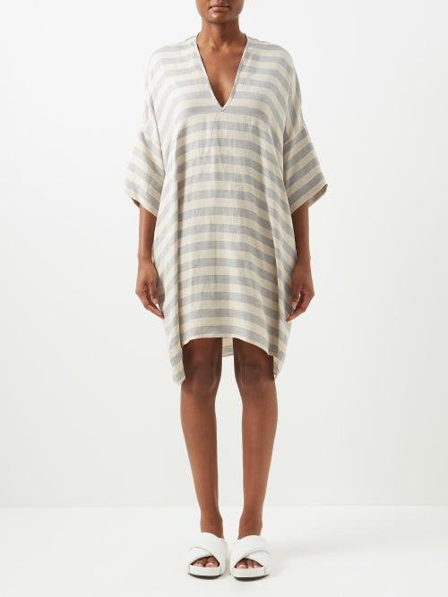 Raey - Striped Cotton T-shirt Dress - Womens - Navy Cream Stripe