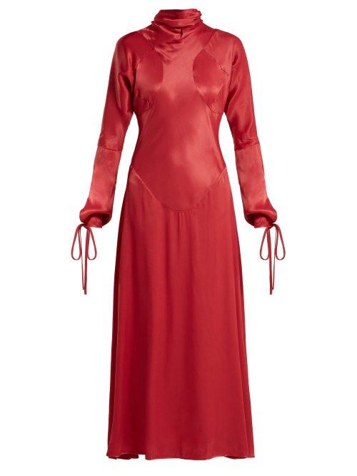 Matchesfashion.com Vivienne Westwood Anglomania - High Neck Long Sleeve Satin Dress - Womens - Dark Pink