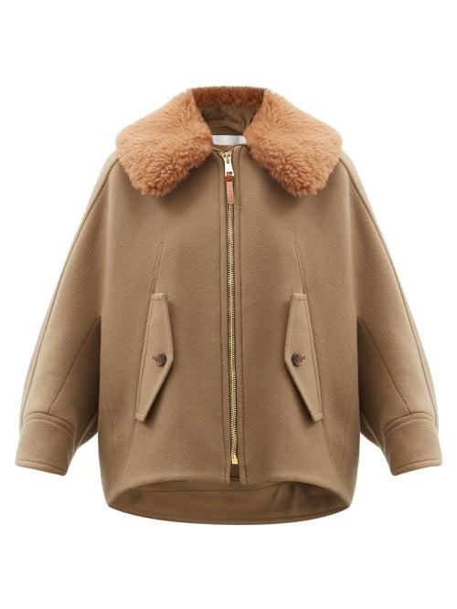 Matchesfashion.com Chlo - Faux Fur-collar Wool-blend Cape - Womens - Light Brown