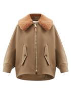 Matchesfashion.com Chlo - Faux Fur-collar Wool-blend Cape - Womens - Light Brown