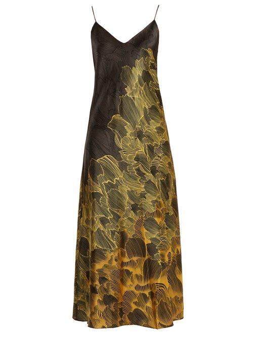 Matchesfashion.com Adriana Iglesias - Jadi Floral Print Stretch Silk Slip Dress - Womens - Black Gold