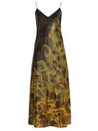 Matchesfashion.com Adriana Iglesias - Jadi Floral Print Stretch Silk Slip Dress - Womens - Black Gold