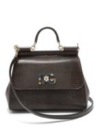 Matchesfashion.com Dolce & Gabbana - Sicily Medium Iguana Effect Leather Bag - Womens - Dark Grey