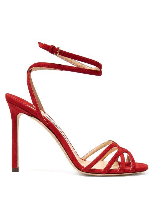 Matchesfashion.com Jimmy Choo - Mimi 100 Wrap Around Suede Sandals - Womens - Red