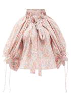 Matchesfashion.com Horror Vacui - Alice Tie-neck Floral-print Cotton-poplin Top - Womens - Pink Multi