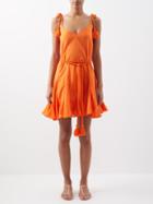 Rhode - Casey Belted Cotton-voile Mini Dress - Womens - Orange