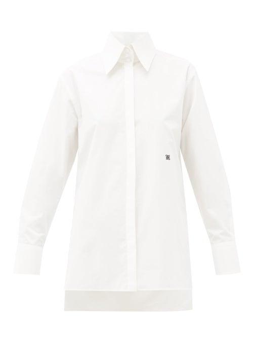 Matchesfashion.com Fendi - Logo-embroidered Step-hem Cotton Shirt - Womens - White