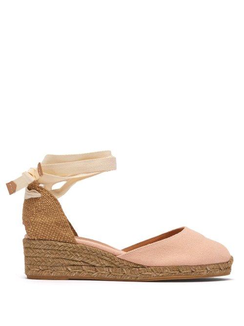 Matchesfashion.com Castaer - Carina 30 Canvas & Jute Espadrille Wedges - Womens - Light Pink