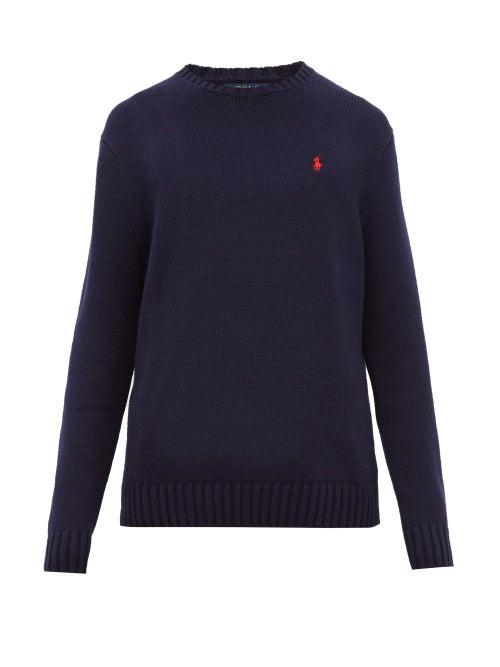 Matchesfashion.com Polo Ralph Lauren - Logo Embroidered Knitted Cotton Sweater - Mens - Navy