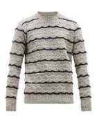 Matchesfashion.com President's - Stripe Jacquard Wave Knit Wool Sweater - Mens - Grey
