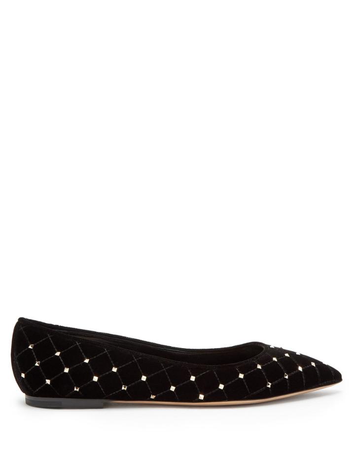 Valentino Rockstud Spike Velvet Point-toe Flats