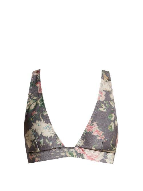 Matchesfashion.com Zimmermann - Iris Floral Print Bikini Top - Womens - Charcoal Print