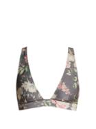 Matchesfashion.com Zimmermann - Iris Floral Print Bikini Top - Womens - Charcoal Print