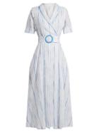Matchesfashion.com Gl Hrgel - Shawl Collar Striped Linen Dress - Womens - Blue Stripe