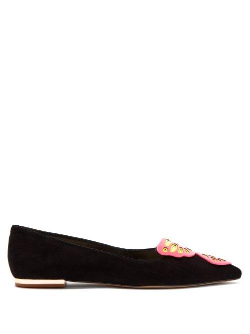 Matchesfashion.com Sophia Webster - Bibi Butterfly Suede Flats - Womens - Black Pink