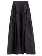 Matchesfashion.com Cecilie Bahnsen - Lilly Tiered Faille Midi Skirt - Womens - Black