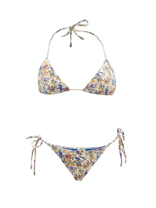 Ladies Beachwear Etro - Santa Barbara Floral-print Triangle Bikini - Womens - White Multi
