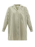 Ladies Lingerie General Sleep - Striped Organic-cotton Poplin Pyjama Shirt - Womens - Khaki Stripe