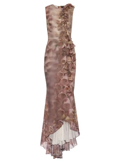 Giles Foxglove-print And Embellished Silk Gown