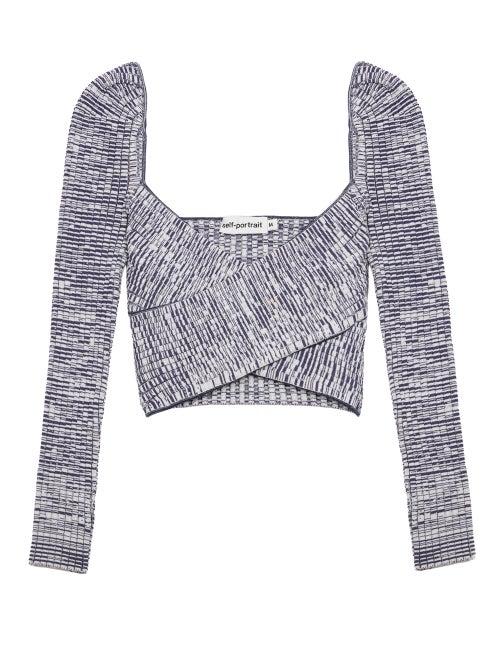 Matchesfashion.com Self-portrait - Crossover Cropped Top - Womens - Navy White