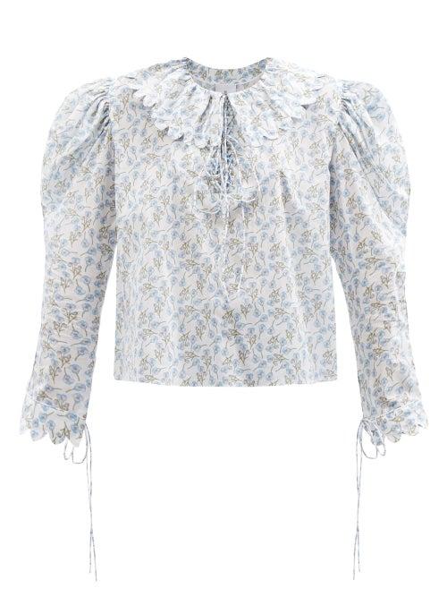 Horror Vacui - Elena Floral-print Cotton-poplin Blouse - Womens - Blue Multi