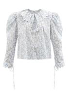 Horror Vacui - Elena Floral-print Cotton-poplin Blouse - Womens - Blue Multi