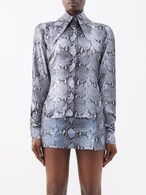 16arlington - Ione Python-print Satin Shirt - Womens - Grey Multi