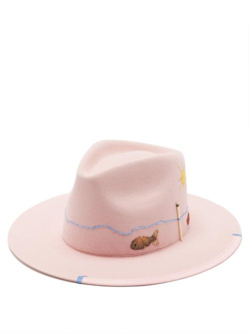 Nick Fouquet - Fish-embroidered Felt Fedora Hat - Mens - Pink Multi