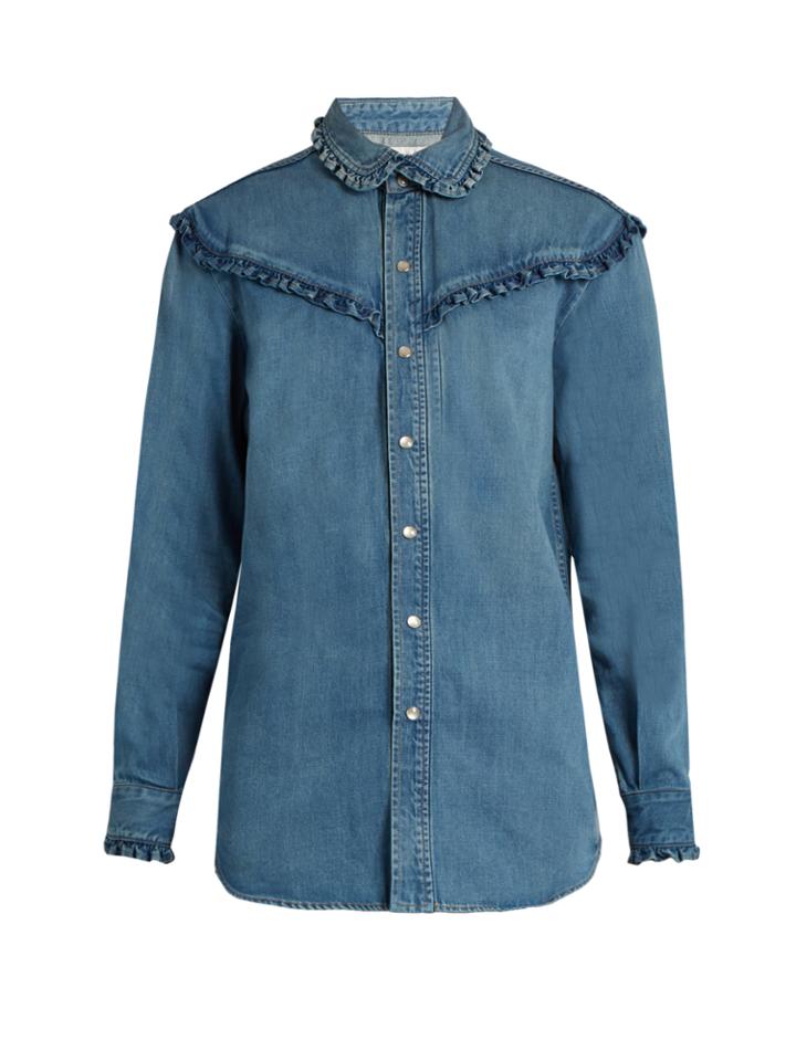 Saint Laurent Ruffle-trimmed Denim Shirt