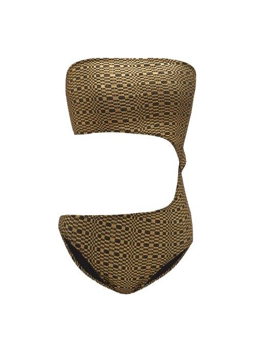 Matchesfashion.com Lisa Marie Fernandez - Cut Out Metallic Swimsuit - Womens - Black Gold