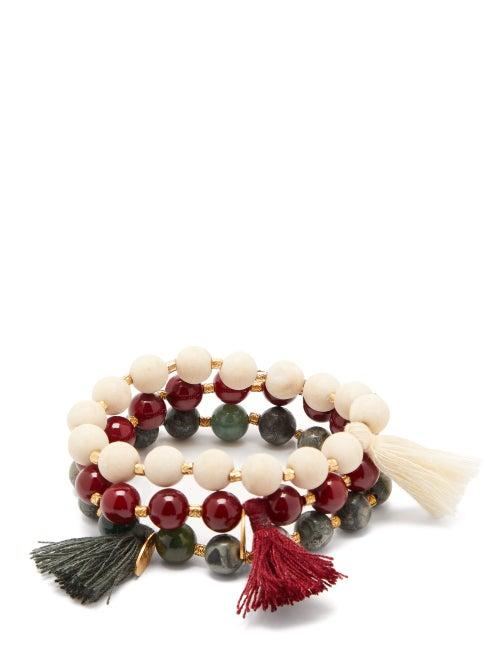 Matchesfashion.com Elise Tsikis - Set Of Three Naica Jasper Beaded Tassel Bracelets - Womens - Multi