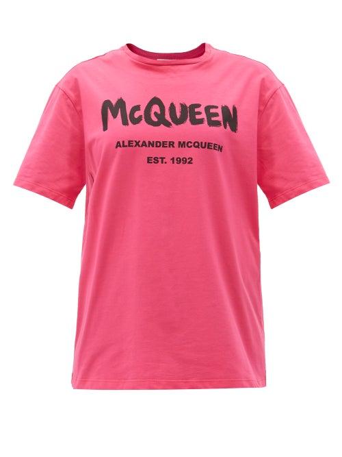 Alexander Mcqueen - Graffiti-logo Cotton-jersey T-shirt - Womens - Pink
