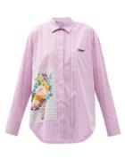 Matchesfashion.com Msgm - Floral-patch Stripe Cotton-blend Shirt - Womens - Pink Stripe