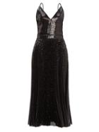 Matchesfashion.com Msgm - Pleated Sequinned Dress - Womens - Black