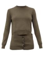 Matchesfashion.com Alexander Mcqueen - Deconstructed Button-panel Wool-blend Sweater - Womens - Khaki