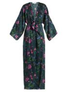 Matchesfashion.com Borgo De Nor - Elsa Surreal Print V Neck Satin Kimono Dress - Womens - Green Print