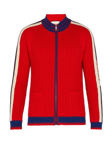 Gucci Tape-logo Cable-knit Wool Bomber